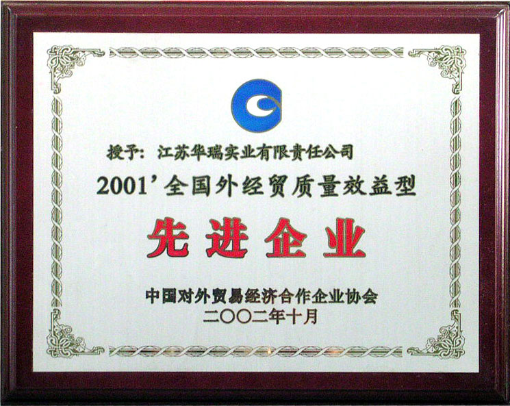集团荣获中国对外贸易经济合作企业协会授予的“2001年度全国外经贸质量效益型先进企业”称号，上半年自营出口部分列江苏省民营企业第1名。